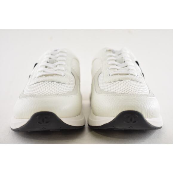 Chanel 21S Mens White Black Leather CC Logo Lace Low Top Trainer Sneaker 44 11 - Picture 8 of 14